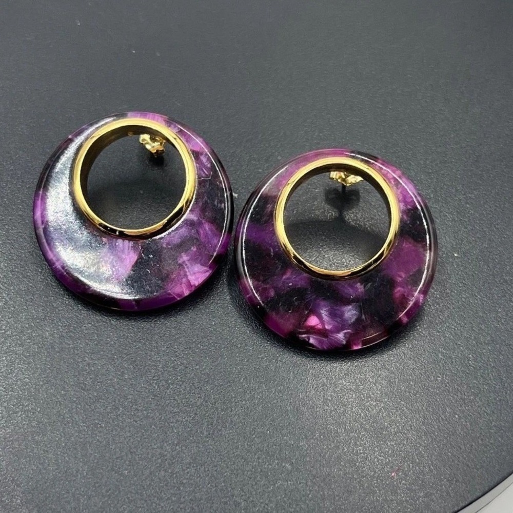 Kate Spade ON THE DOT Tortoise Purple Resin Earring Lightweight WBRUH484 Round